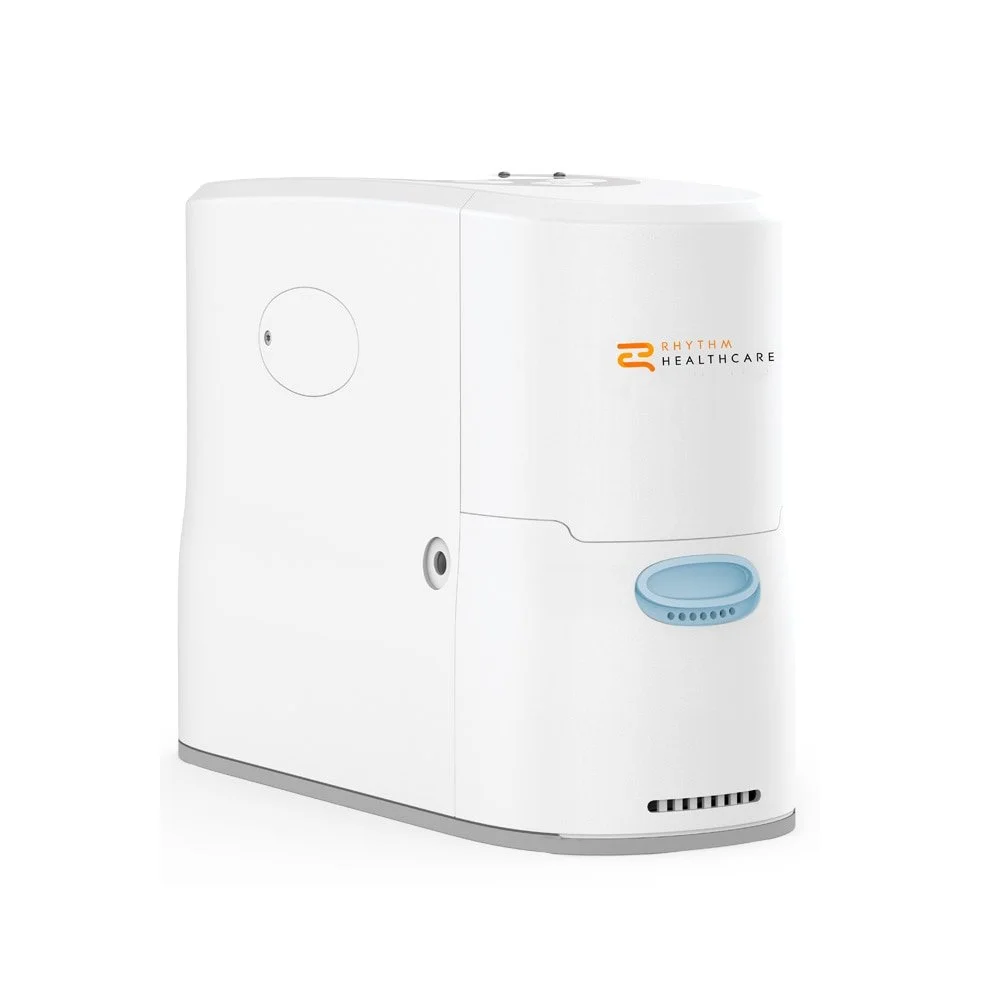 Side view of a portable oxygen concentrator